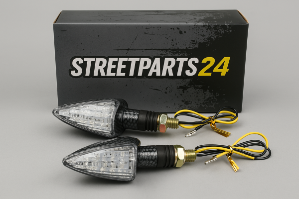LED Blinker Set E-geprüft Carbon Optik M8 für Roller Moped Motorrad Quad 12V