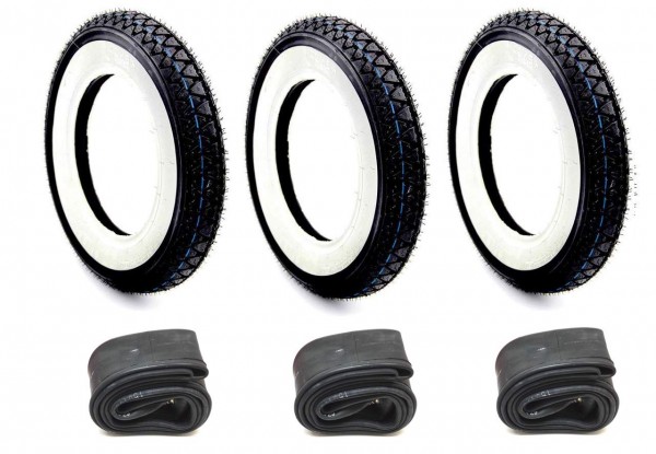 3x Weißwand Reifen Schlauch Set Kenda 3.50-10 Zoll für Vespa PX 125 150 200 Ape
