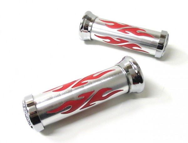 Lenker Griffgummis TUNING Griffe Tribe rot chrom Flammen Roller Scooter Motorrad