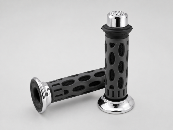 Lenkergriffe PROGRIP 768 grau schwarz mit Chrom-Endkappen – für Roller und Motorrad
