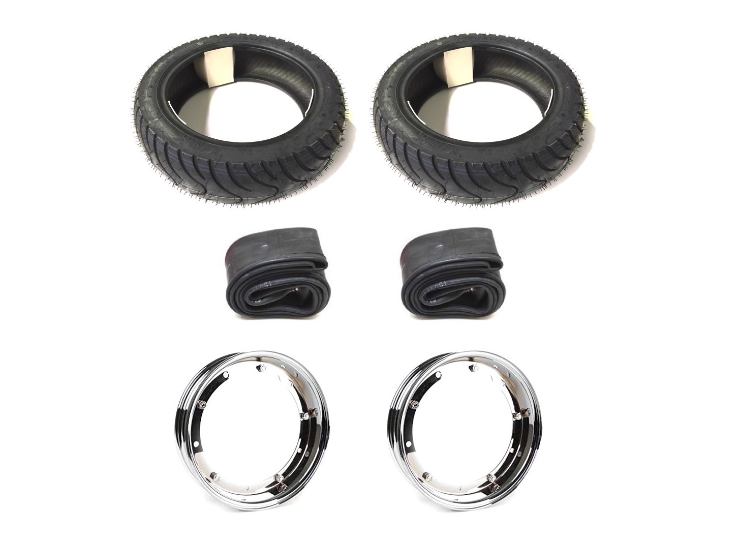 Lot De 2 Pneus 100/90-10 Tubeless UNION Renforcés 8PR + Roulements, Compatibles Piaggio Ape 50 Et Scooters, Indice 61L