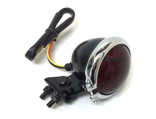 LED Rücklicht Rund Bremslicht Schwarz Chrom E-geprüft für Chopper Scrambler Cafe Racer