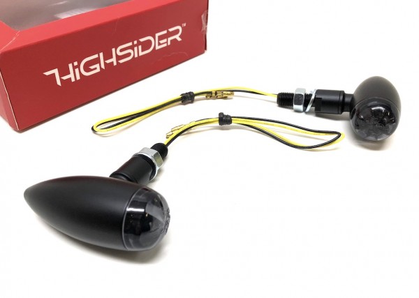 HIGHSIDER LED Blinker Satz Set Paar MICRO-BULLET, schwarz E-Geprüft