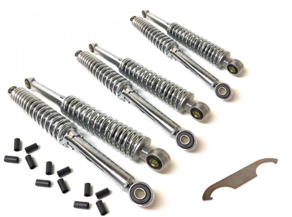 Stoßdämpfer 340 mm Chrom für Simson Duo – 6er Set mit Einstellschlüssel