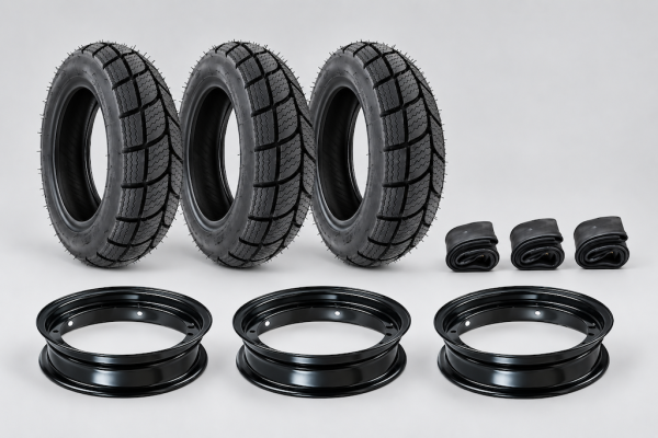 3x Winterräder 100/90-10 M+S Radsatz Schwarz für Piaggio Ape 50 TM