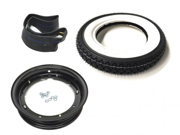 Weisswand Reifen Felge Komplettrad Schwarz 3.00-10 für Vespa PK XL 2 V 50 N Special
