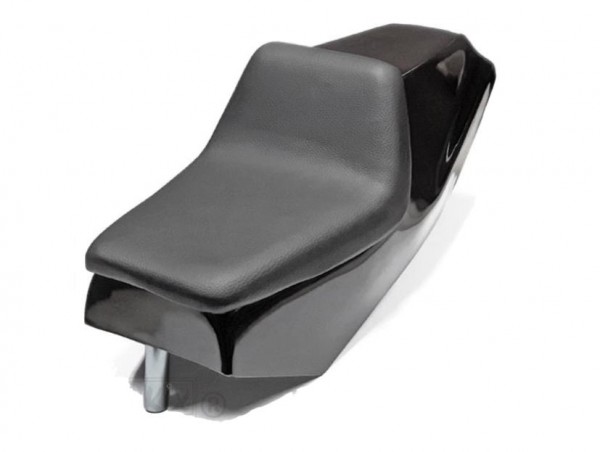 Schwarze Racing Sitzbank für Mofa und Moped – Seitenansicht