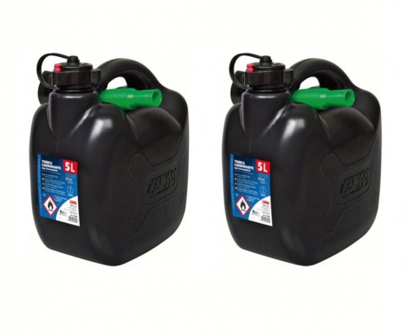 2x Benzinkanister 5L Schwarz Kunststoff Kanister mit UN-Zulassung für Benzin / Diesel
