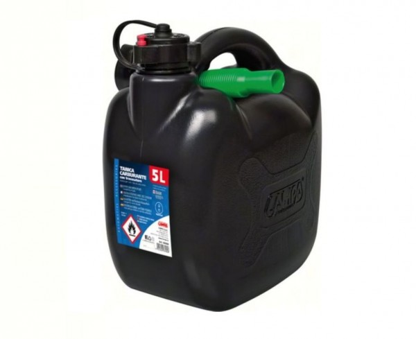 Benzinkanister 5L Schwarz Kunststoff Kanister mit UN-Zulassung für Benzin / Diesel