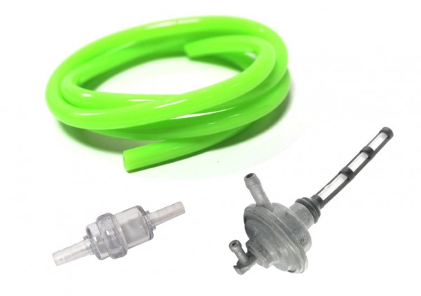 Benzinhahn + Benzinfilter + Benzinschlauch Neon Grün für Piaggio TPH Sfera RST NRG Zip SSL Base