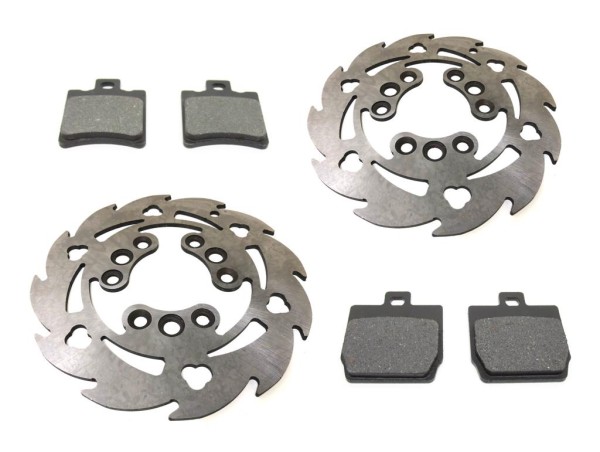 Wave Bremsscheiben + Bremsbeläge Set Vorne & Hinten für Yamaha Aerox & MBK Nitro 50