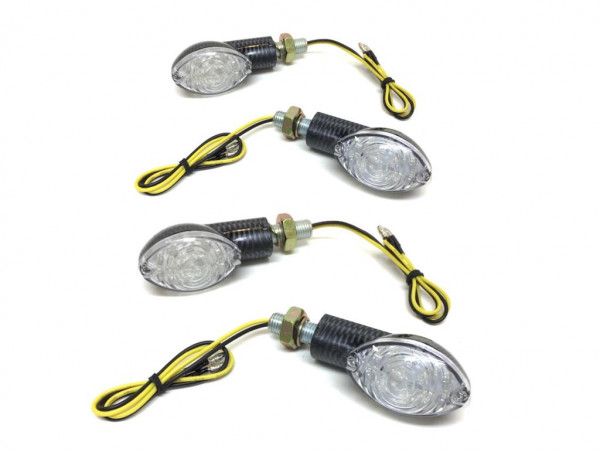 LED Mini Blinker Set Carbon Oval Klein 12V E-geprüft für Motorrad Roller 4 Stück