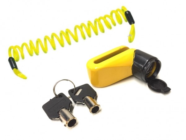 Bremsscheibenschloss Gelb + Reminder Kabel 150cm für Roller / Motorrad