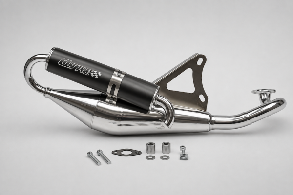 Sportauspuff Chrom für Yamaha Aerox, MBK Nitro, Jog R/RR, Neos, Ovetto 50 – Mit E-Prüfzeichen