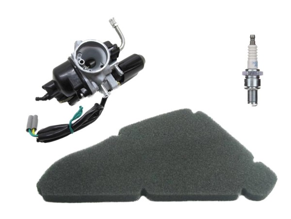 12mm Vergaser + Luftfilter + Zündkerze BR9ES Set für Piaggio NRG MC2 MC3