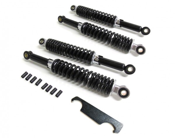 4x Stoßdämpfer Schwarz Tieferlegung Set 26cm u. 28cm Simson Schwalbe KR51 & Einstellschlüssel