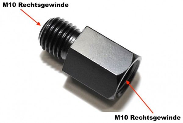 Spiegeladapter (Innen) M10 Rechts auf (Außen) M10 Rechtsgewinde schwarz