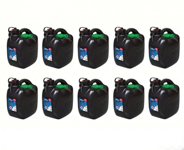 10x Benzinkanister 5L Schwarz Kunststoff Kanister mit UN-Zulassung für Benzin / Diesel