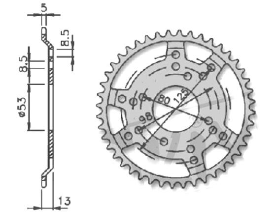 Kettenrad Ritzel 53 Zähne für Derbi Senda R 50