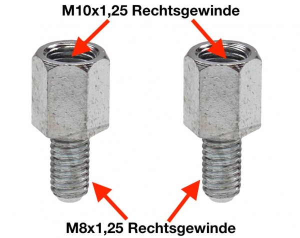 Spiegeladapter Set M10x1,25 Innengewinde auf M8x1,25 Außengewinde für Roller