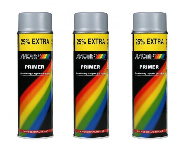 3x 500ml Motip Grundierung Primer Grau Spraydose Auto Lack