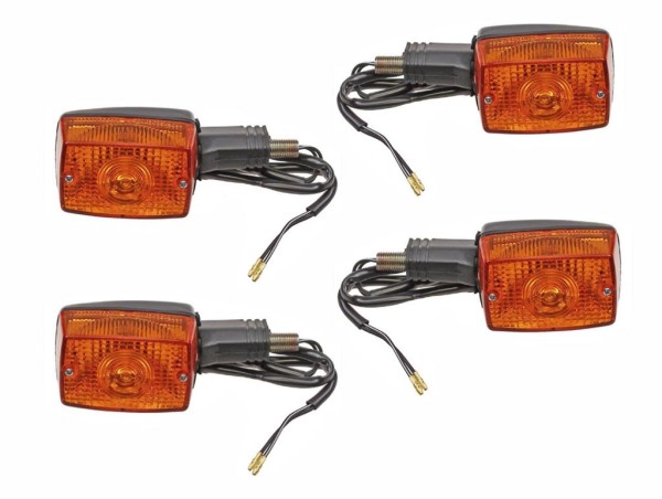 4x Motorrad Blinker Halogen 12V | Eckig, Orange, Schwarz | E-Geprüft
