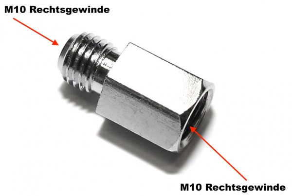 Spiegel Adapter (Innen) M10 Rechts auf (Außen) M10 Rechtsgewinde Chrom