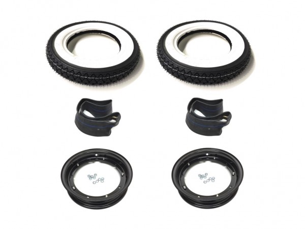 Weisswand Reifen Komplett Radsatz Schwarz 3.00-10 für Vespa PK XL 2 V 50 N Special