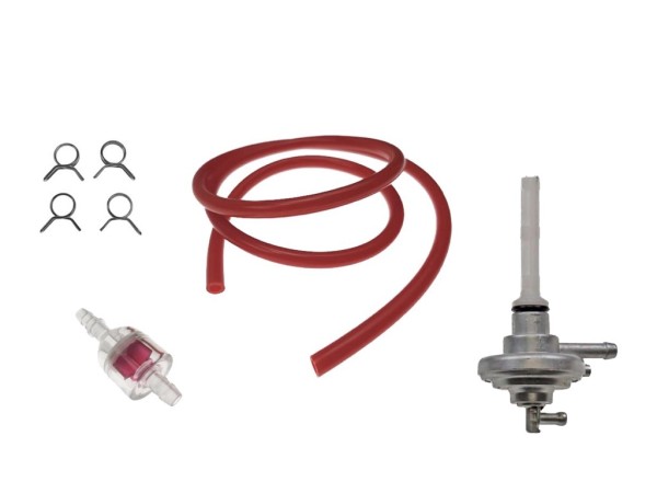 Benzinhahn + Benzinschlauch Rot + Filter für Piaggio NRG Sfera TPH, Vespa ET2 LX LXV