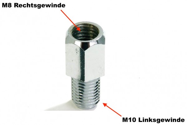 Chrom Spiegel Adapter Loch (Innen) M8 Rechts- auf Bolzen (Außen) M10 Linksgewinde